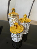 3 Pcs Geometric Luxury Airtight Jar Set – White & Gold - My Store