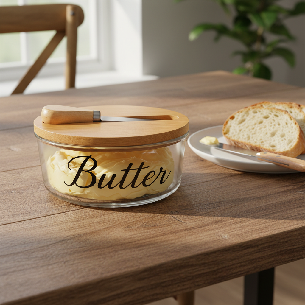 Glass Butter Dish with Wooden Knife - My Store
