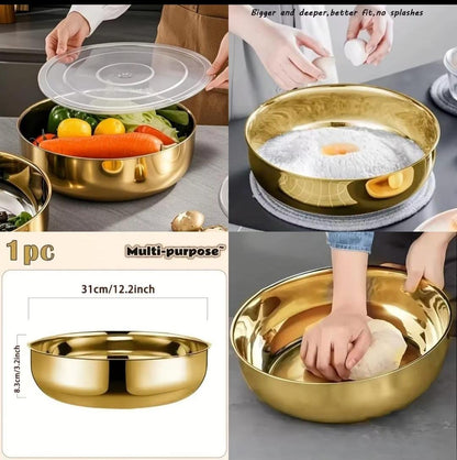 32cm Golden Stainless Steel Mixing & Serving Bowl with Airtight Lid