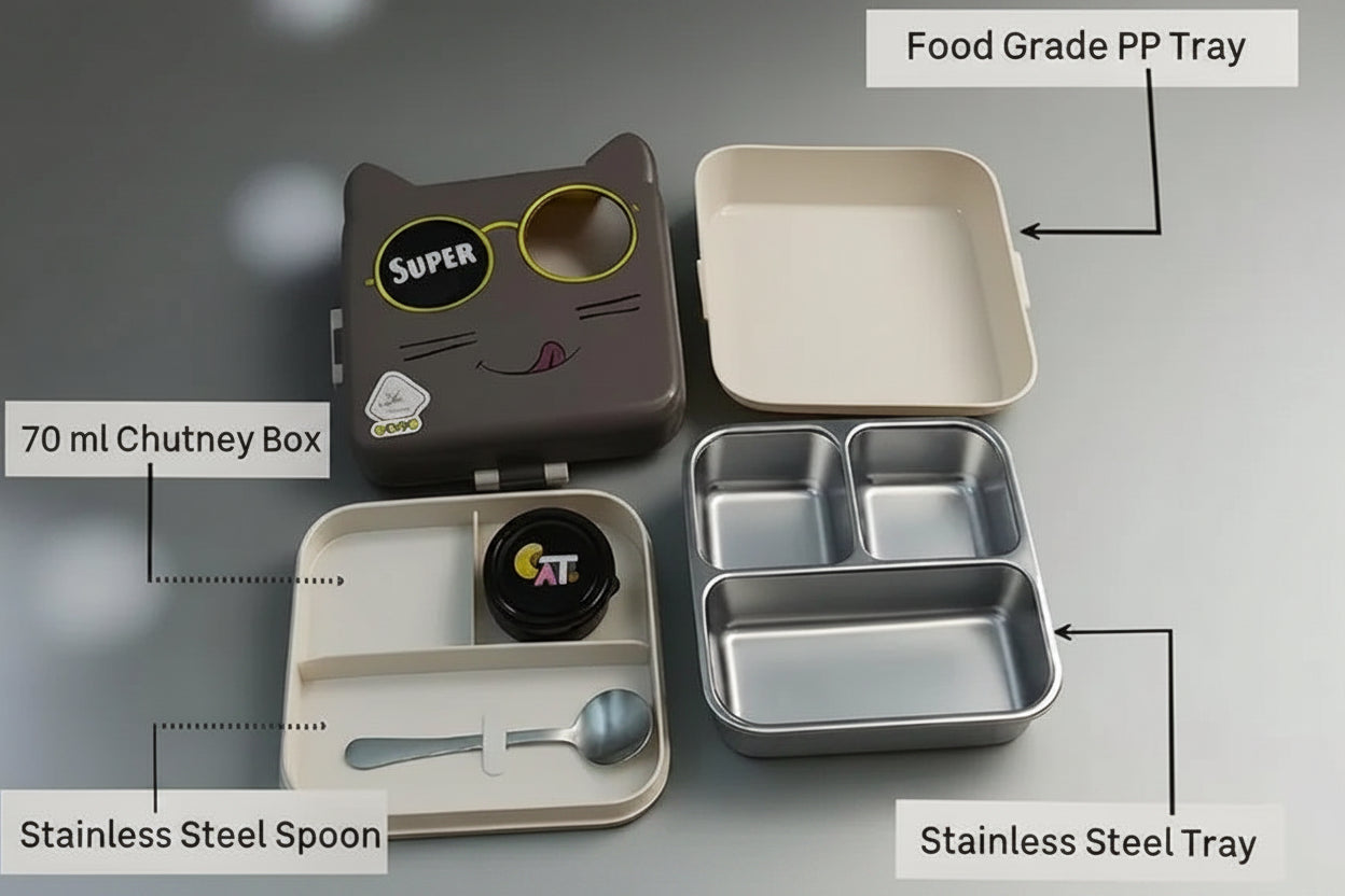 Super Cat Kids Lunch Box – 3 Compartment Stainless Steel Bento Box - My Store