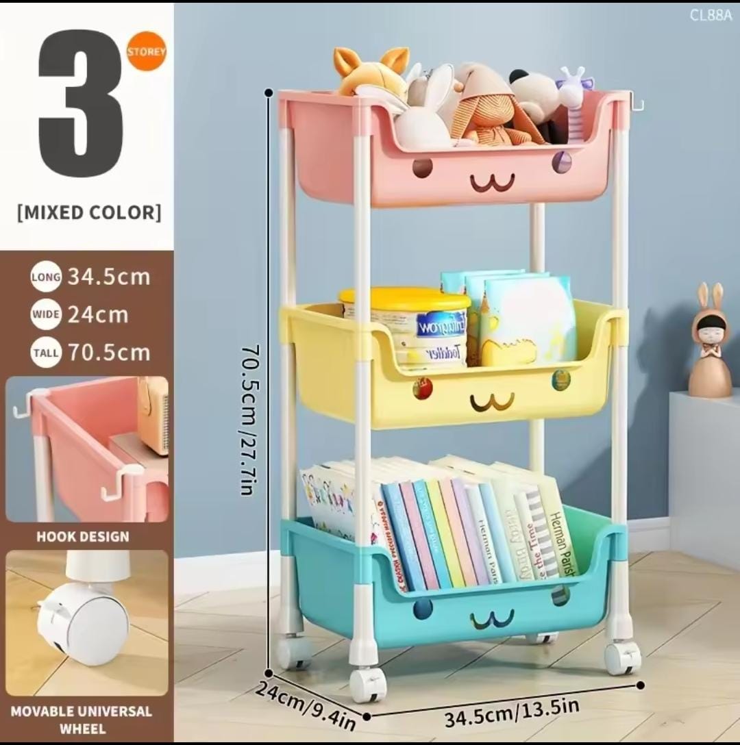 Smiling Face 3-Tier Multi-Purpose Storage Cart