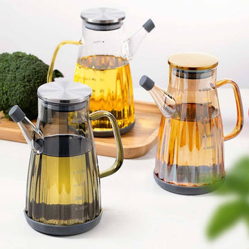 Glass Oil Dispenser with Colored Handle (Anti-Drip Design)