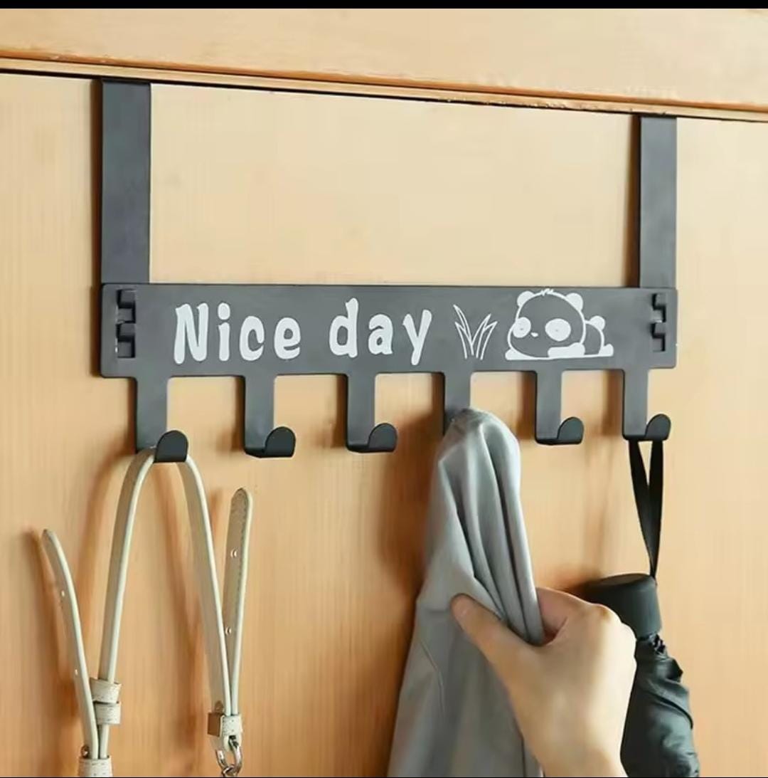 “Nice Day” 6-Hook Over-the-Door Hanger – Space-Saving Metal Door Rack