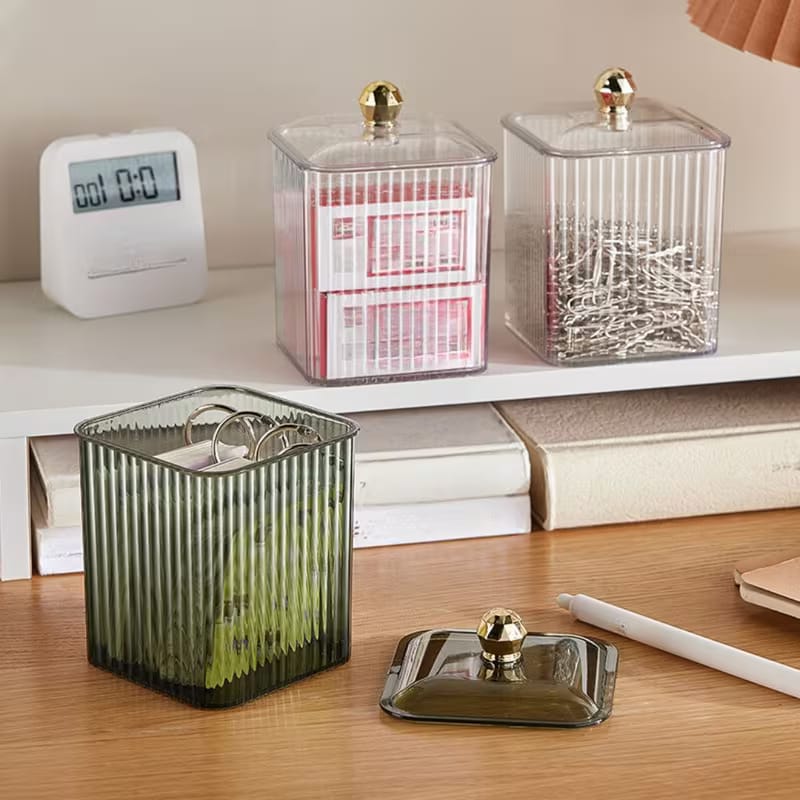 Luxe Fluted Acrylic Organizer Jar with Gold Knob Lid Set of 2 pcs