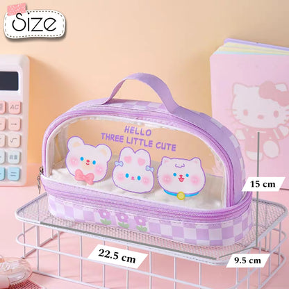 Three Little Cute Double-Layer Pencil Case – Pastel Purple - My Store